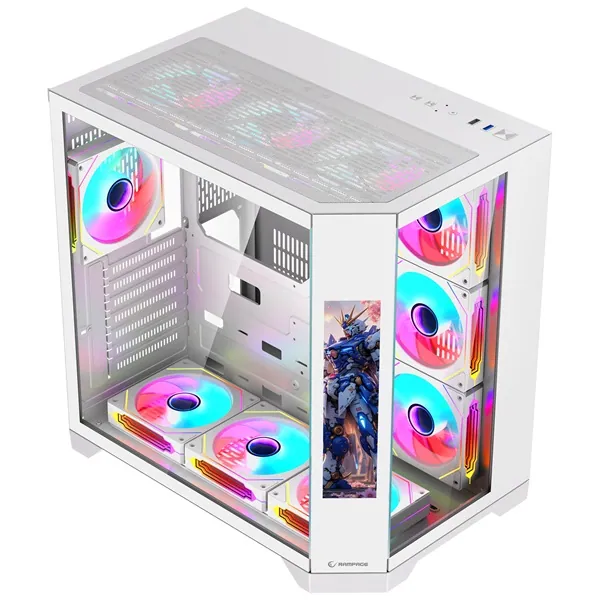 Rampage Számítógépház - NOVA (fehér; üveg; ATX; 9,17" TFT kijelző, 7x120mm RGB, 1xUSB3.0 + 1xUSB2.0) – 3. kép