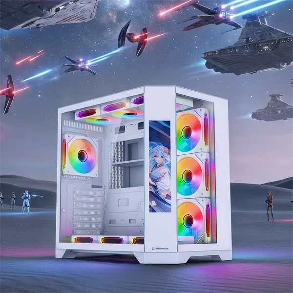 Rampage Számítógépház - NOVA (fehér; üveg; ATX; 9,17" TFT kijelző, 7x120mm RGB, 1xUSB3.0 + 1xUSB2.0) – 6. kép