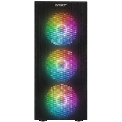 Everest Számítógépház - FACED V1 (fekete; üveg; ATX; alsó táp; 4x120mm LED; 1xUSB3.0 + 2xUSB2.0) – 2. kép