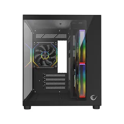 Rampage Számítógépház - LUMID (fekete; ablakos; BTF, mATX, Type-C, USB 3.0, alsó táp, 3x120mm A-RGB) – 2. kép