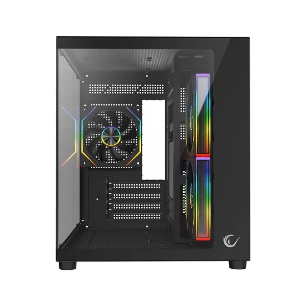 Rampage Számítógépház - LUMID (fekete; ablakos; BTF, mATX, Type-C, USB 3.0, alsó táp, 3x120mm A-RGB) – 2. kép