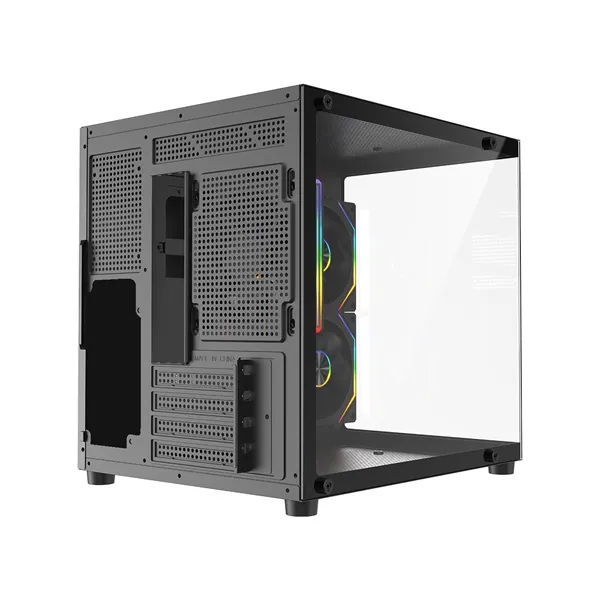 Rampage Számítógépház - LUMID (fekete; ablakos; BTF, mATX, Type-C, USB 3.0, alsó táp, 3x120mm A-RGB) – 5. kép