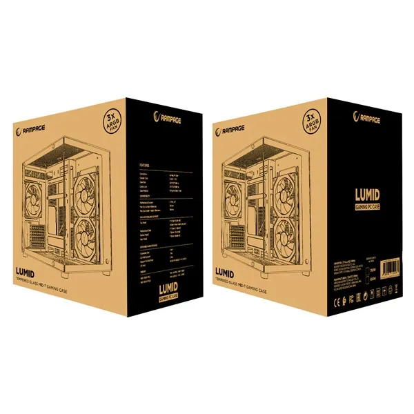 Rampage Számítógépház - LUMID (fekete; ablakos; BTF, mATX, Type-C, USB 3.0, alsó táp, 3x120mm A-RGB) – 7. kép