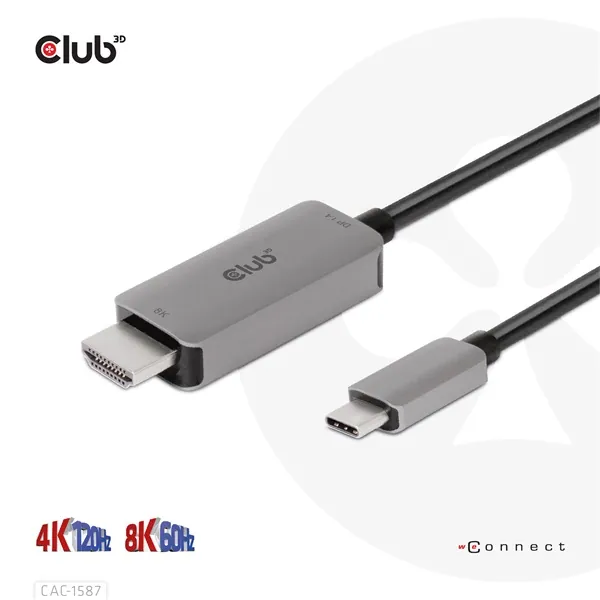 Club 3D Kábel - CAC-1587 (USB-C Gen 2 to HDMI, 4K120HZ 8K60HZ, HDR10+, DSC1.2, 3m, aktív) – 6. kép