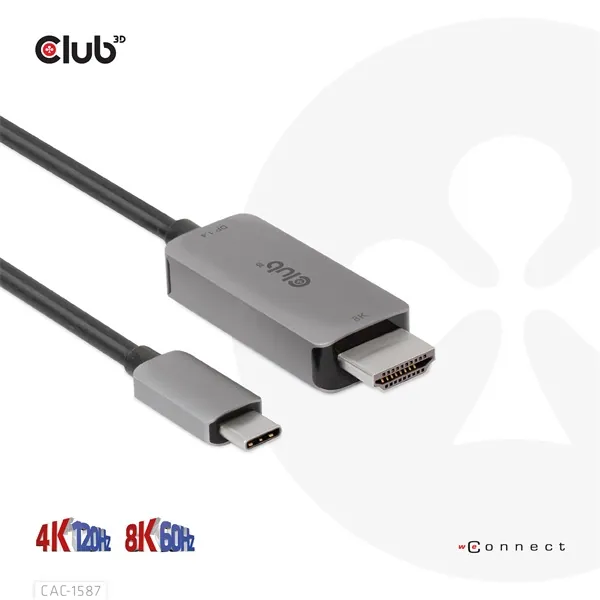 Club 3D Kábel - CAC-1587 (USB-C Gen 2 to HDMI, 4K120HZ 8K60HZ, HDR10+, DSC1.2, 3m, aktív) – 8. kép
