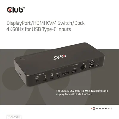 Club 3D KVM Switch - CSV-1585 (2xUSB-C to HDMI, DP, USB-C 100W PD3.0, 2xUSB-C, 3xUSB-A, 3,5 Jack, RJ45, 4k60Hz) – 2. kép