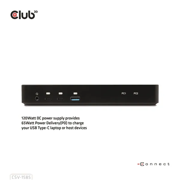 Club 3D KVM Switch - CSV-1585 (2xUSB-C to HDMI, DP, USB-C 100W PD3.0, 2xUSB-C, 3xUSB-A, 3,5 Jack, RJ45, 4k60Hz) – 5. kép