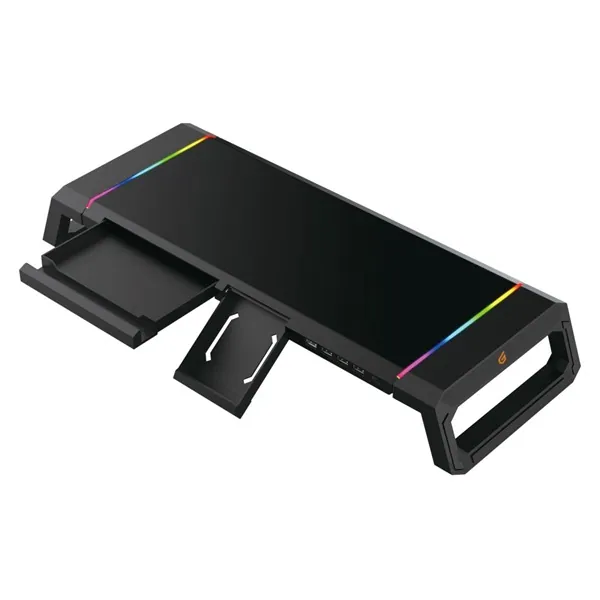 Conceptronic Monitor állvány - THORNE01B (állítható RGB, 4x USB2.0, beépített fiók, összecsukható, Max.: 10kg, fekete) – 2. kép