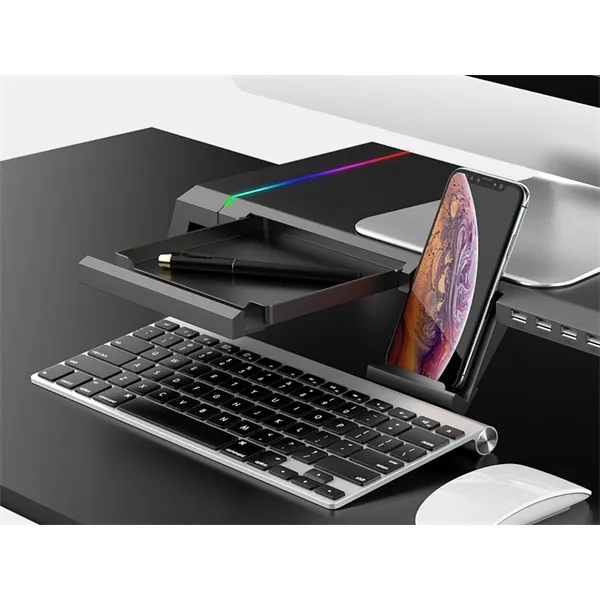 Conceptronic Monitor állvány - THORNE01B (állítható RGB, 4x USB2.0, beépített fiók, összecsukható, Max.: 10kg, fekete) – 3. kép