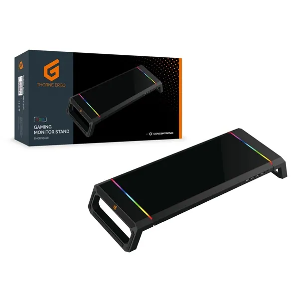 Conceptronic Monitor állvány - THORNE01B (állítható RGB, 4x USB2.0, beépített fiók, összecsukható, Max.: 10kg, fekete) – 6. kép