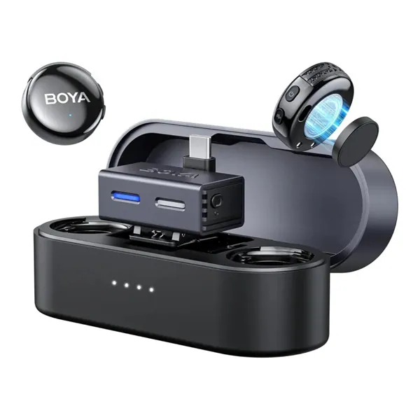 BOYA Mikrofon - BOYALINK 3-02 (Vezeték nélküli, zajszűrés, fekete, USB-C, 3,5mm)