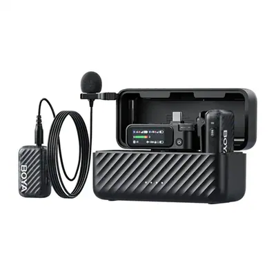 BOYA Mikrofon - BOYAMIC 2-01 (Vezeték nélküli, zajszűrés, fekete, USB-C, 3,5mm, 2 db csíptetős mikrofon)