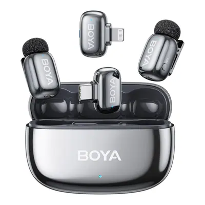 BOYA Mikrofon - mini 2-01-Space Gray ((Vezeték nélküli, AI zajszűrő, szürke, 2TX+2RX, Lightning, USB-C)
