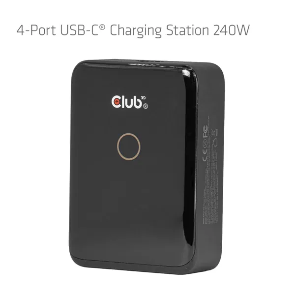 Club 3D Hálózati Adapter - CAC-1933 (240W GaN, 4x USB-C, PD3.1, PPS + LED kijelző) – 4. kép
