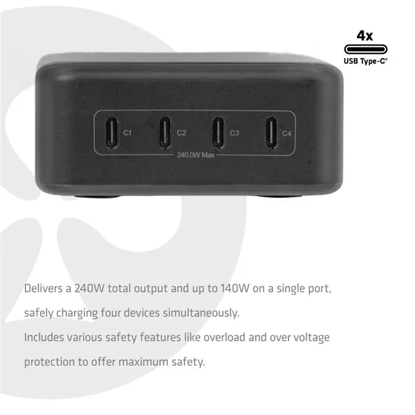 Club 3D Hálózati Adapter - CAC-1933 (240W GaN, 4x USB-C, PD3.1, PPS + LED kijelző) – 7. kép