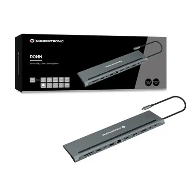 Conceptronic Notebook Dokkoló - DONN17G (USB-C to HDMI/DP/USB-C PD/USB-C data/USB 3.0/USB 2.0/SD/TF/GbE/AUX) – 2. kép