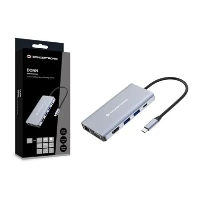 Conceptronic Notebook Dokkoló - DONN20G (USB-C to HDMI/VGA/USB-C PD/USB 3.0/SD/TF/GbE/AUX) – 2. kép