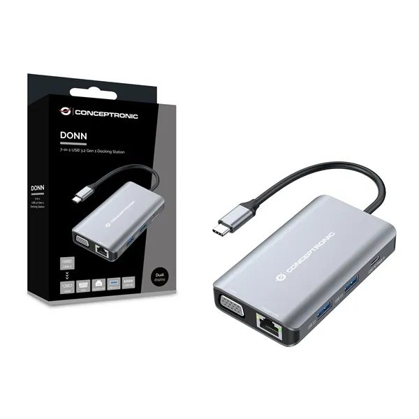 Conceptronic Notebook Dokkoló - DONN21G (USB-C to HDMI/VGA/USB-C PD/USB 3.0/GbE) – 2. kép