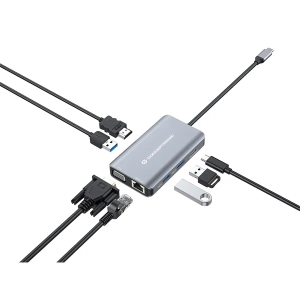 Conceptronic Notebook Dokkoló - DONN21G (USB-C to HDMI/VGA/USB-C PD/USB 3.0/GbE) – 7. kép
