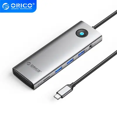 Orico Notebook Dokkoló - PW11-10P-GY (Bemenet: USB-C, Kimenet: HDMI/VGA/USB-A+C/PD100W/RJ45/Kártyaolvasó/3.5mm Jack) – 2. kép