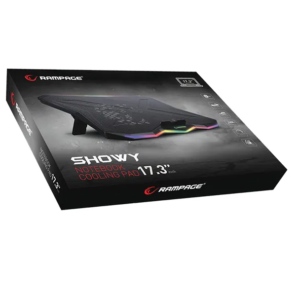 Rampage Notebook Hűtőpad 17,3"-ig - AD-RC8 SHOWY (fém rács; RGB, 1x18cm, USB port, állítható döntési magasság) – 5. kép