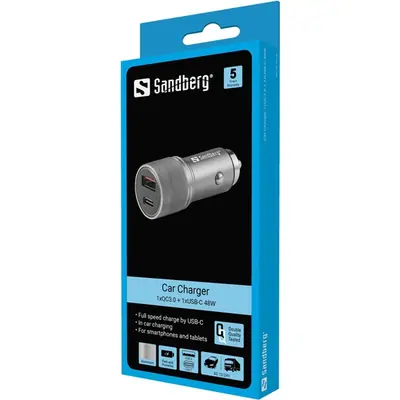 Sandberg szivargyújtús töltő - Sandberg Car Charger 1xQC3.0+1xUSBC 48W – 2. kép
