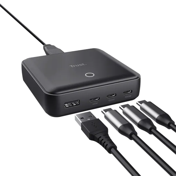 Trust Telefon töltő - Maxo (4 port; 100W; USB + 3x USB-C; fekete)