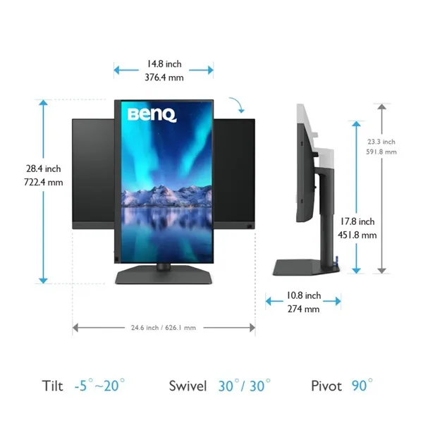 BenQ monitor 27" - SW272Q (IPS, 16:9, 2560x1440, 5ms, 300nit, 100% sRGB, 98% P3, 99% Adobe, 90W USB-C, HDR, HDMI,DP) – 2. kép