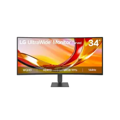 LG Monitor 34" - 34U620B-B (Ívelt 1800R; VA; 21:9; 3440x1440; 5ms; 300cd; 144Hz, HDMIx2, DP, HDR; Mag.áll.)
