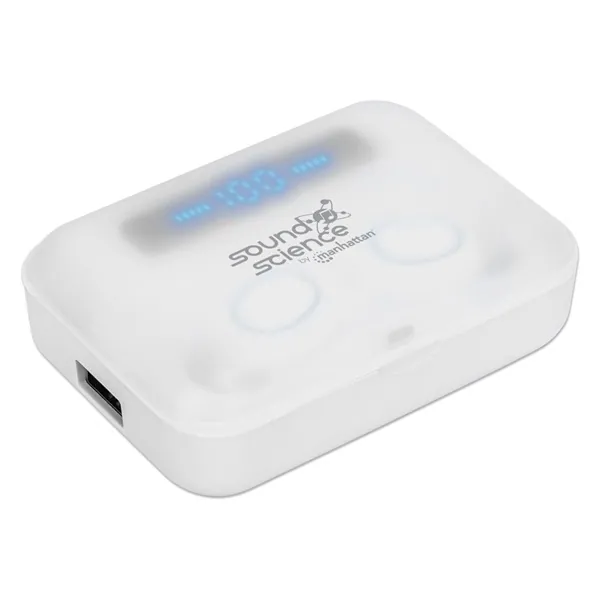 Manhattan Fülhallgató - Bluetooth 5.0 vezetéknélküli, mikrofon, hangerőszabályzó, Powerbank funkció, Fehér – 4. kép