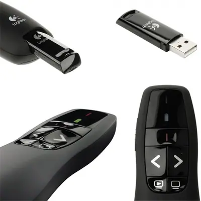 Logitech Presenter - R400 (Vezeték nélküli, Max.: 15m, Plug & Play, töltöttség jelző, fekete) – 2. kép