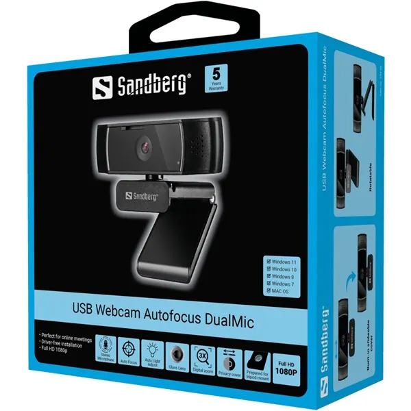 Sandberg Webkamera - USB Webcam Autofocus DualMic – 6. kép