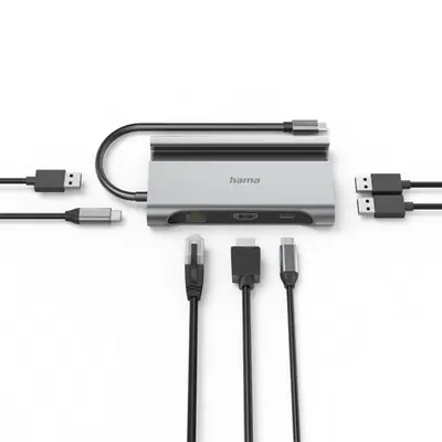 Hama USB HUB - 200143 (USB-C 7in1, 3xUSB 3.1, 2xUSB-C, 1xHDMI, 1xLAN, 100W PD, szürke) – 2. kép
