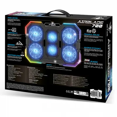 Spirit of Gamer Notebook Hűtőpad 17"-ig - AIRBLADE 700 RGB (29dB; max. 180 m3/h; 4x10cm+2x7cm, RGB LED, 2xUSB2.0) – 2. kép