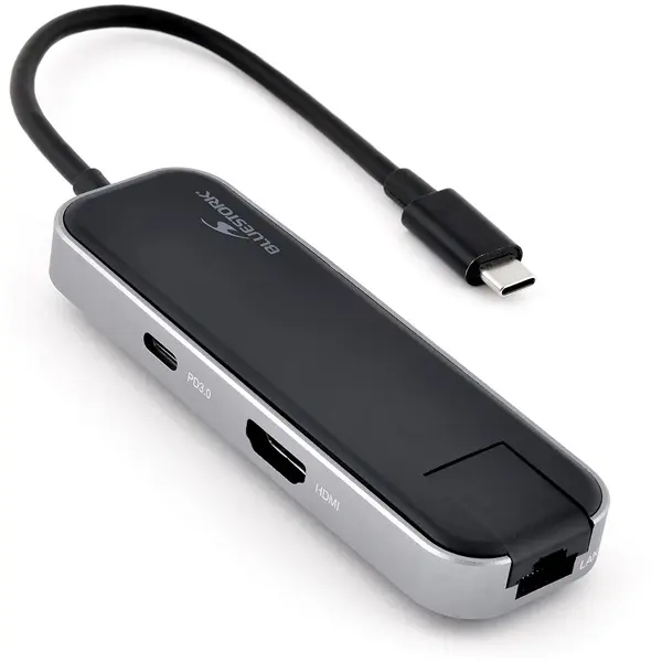 Bluestork USB Hub - HUB-OFFICE (USB-C to 3xUSB 2.0 port + 1xUSB-C + 1xHDMI + 1xRJ45, szürke) – 2. kép
