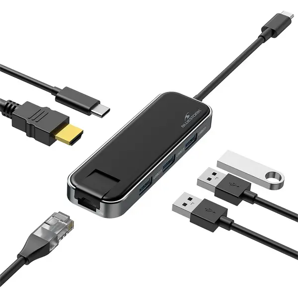 Bluestork USB Hub - HUB-OFFICE (USB-C to 3xUSB 2.0 port + 1xUSB-C + 1xHDMI + 1xRJ45, szürke) – 4. kép