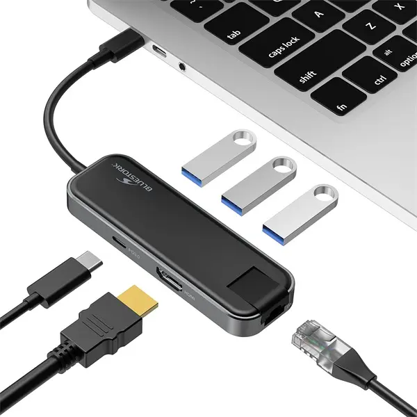 Bluestork USB Hub - HUB-OFFICE (USB-C to 3xUSB 2.0 port + 1xUSB-C + 1xHDMI + 1xRJ45, szürke) – 5. kép