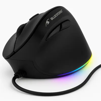 Bluestork Egér - M-W-ERGO-LUMI (Ergonomic, 3600 DPI, 6 gomb, optikai, RGB, fekete)