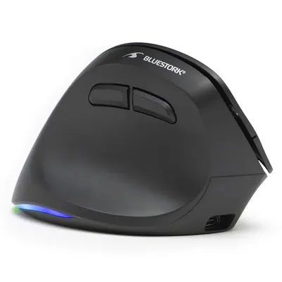 Bluestork Vezeték nélküli Egér - M-WL-ERGO-LUMI-L (Ergonomic, Rechargeable, Balkezes, 2400 DPI, 6 gomb, optikai, fekete) – 2. kép