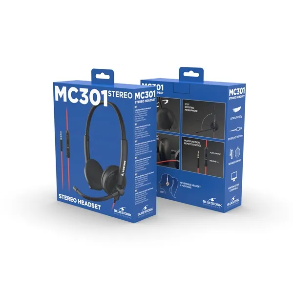 Bluestork Fejhallgató - MC301 Office Headset (mikrofon; hangerő szabályzó, 3,5 Jack, fekete) – 5. kép