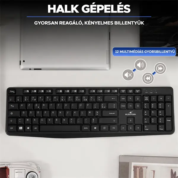 Bluestork Billentyűzet/Egér Kit - 2 in 1 PACK-MEDIA-OFF/HU (Vezeték nélküli, Multiedia, 1600 DPI egér, fekete, magyar) – 4. kép