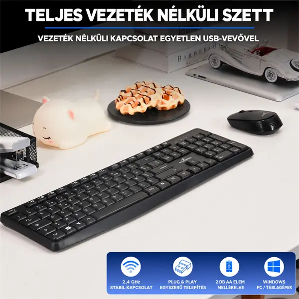 Bluestork Billentyűzet/Egér Kit - 2 in 1 PACK-MEDIA-OFF/HU (Vezeték nélküli, Multiedia, 1600 DPI egér, fekete, magyar) – 5. kép