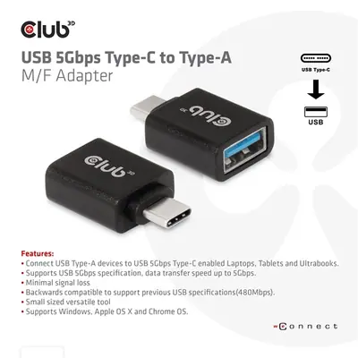 Club 3D Átalakító - CAA-1521 (3.1 USB-C Gen 1 to 3.1 USB-A Gen1) – 2. kép