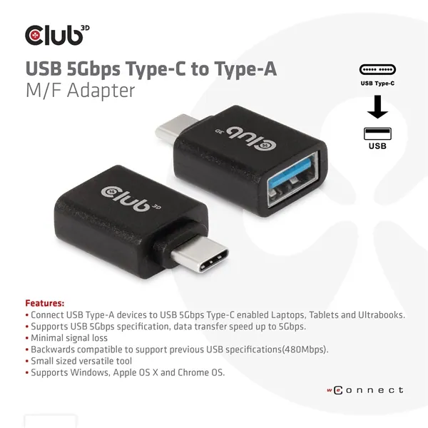 Club 3D Átalakító - CAA-1521 (3.1 USB-C Gen 1 to 3.1 USB-A Gen1) – 2. kép