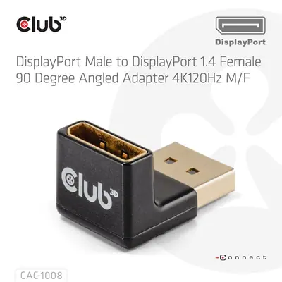 Club 3D Átalakító - CAC-1008 (90° DisplayPort 1.4, M/F, 4K120Hz, univerzális) – 2. kép