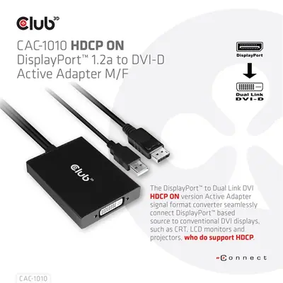 Club 3D Átalakító - CAC-1010 (DisplayPort to 2xDVI-A HDCP ON, 4K30Hz, 2560x1600@60Hz, 60cm) – 2. kép