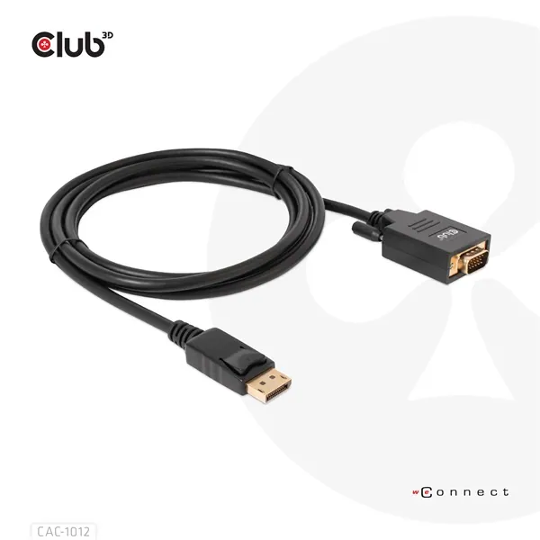 Club 3D Kábel - CAC-1012 (DisplayPort to VGA, 2m, 28AWG, Full HD 1080p, Aranyozott csatlakozók) – 6. kép