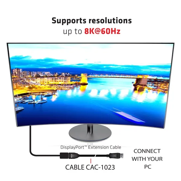 Club 3D Kábel - CAC-1023 (DisplayPort 1.4, 8K60Hz, DSC 1.2, HBR3, HDR, 3m, Bidirectionális, M/F) – 6. kép