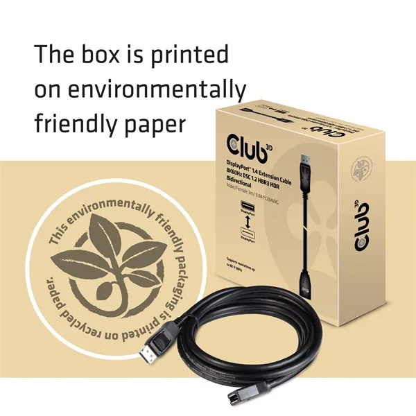 Club 3D Kábel - CAC-1023 (DisplayPort 1.4, 8K60Hz, DSC 1.2, HBR3, HDR, 3m, Bidirectionális, M/F) – 7. kép