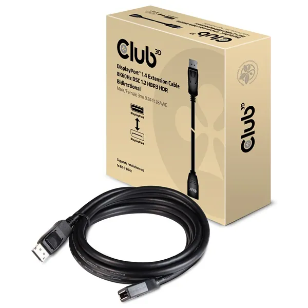 Club 3D Kábel - CAC-1023 (DisplayPort 1.4, 8K60Hz, DSC 1.2, HBR3, HDR, 3m, Bidirectionális, M/F) – 8. kép
